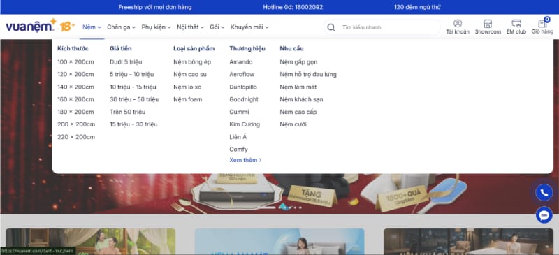 Vào website Vua Nệm