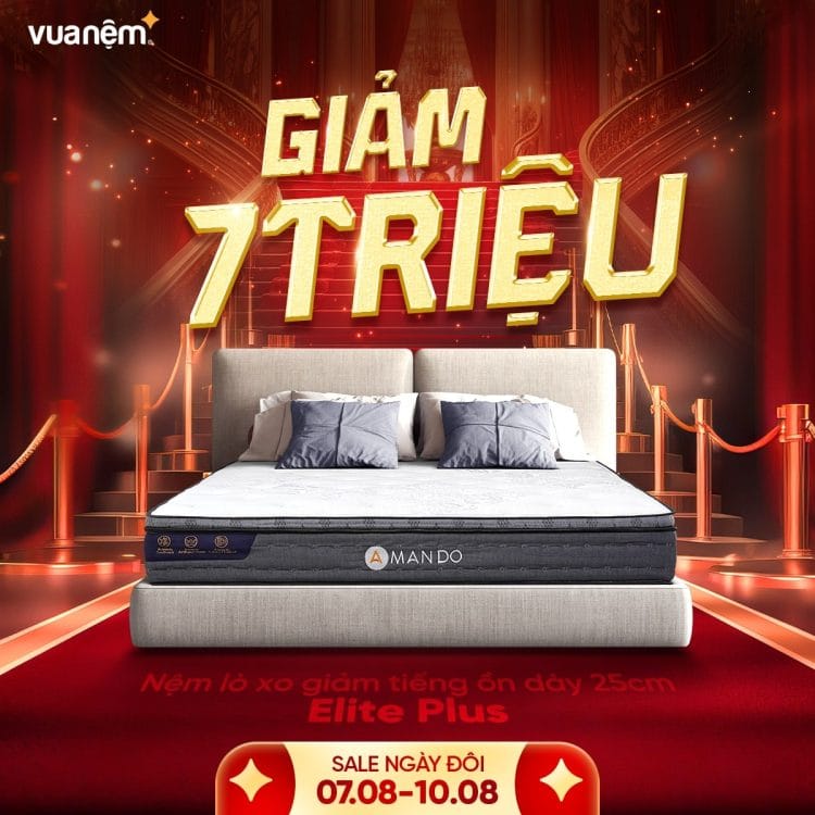 Nệm lò xo giảm tiếng ồn Elite Plus dày 25cm giảm 7 triệu