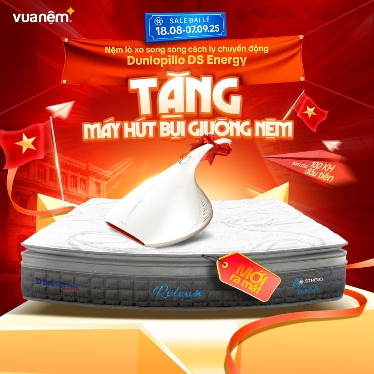 Mua nệm lò xo Dunlopillo de.Stress Energy tặng máy hút bụi