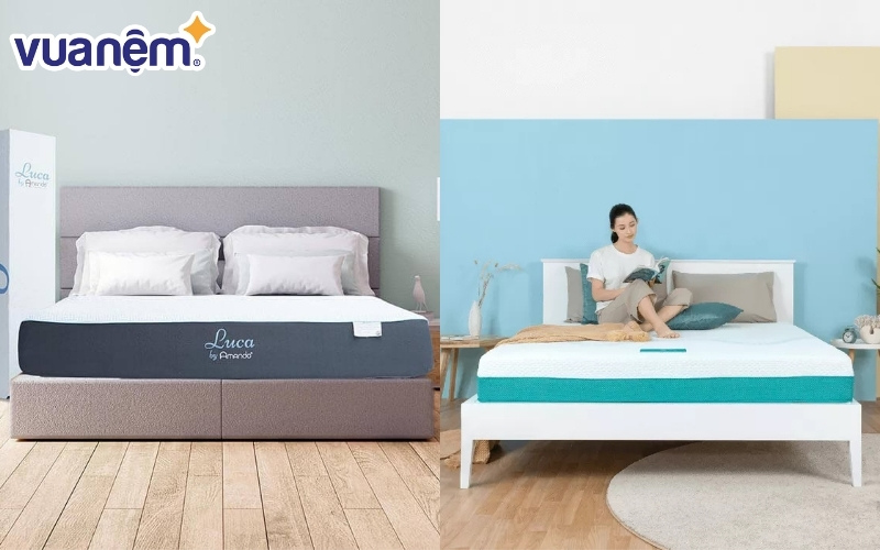 Bảng so sánh nệm Amando (bên phải) và nệm Aeroflow (bên trái)