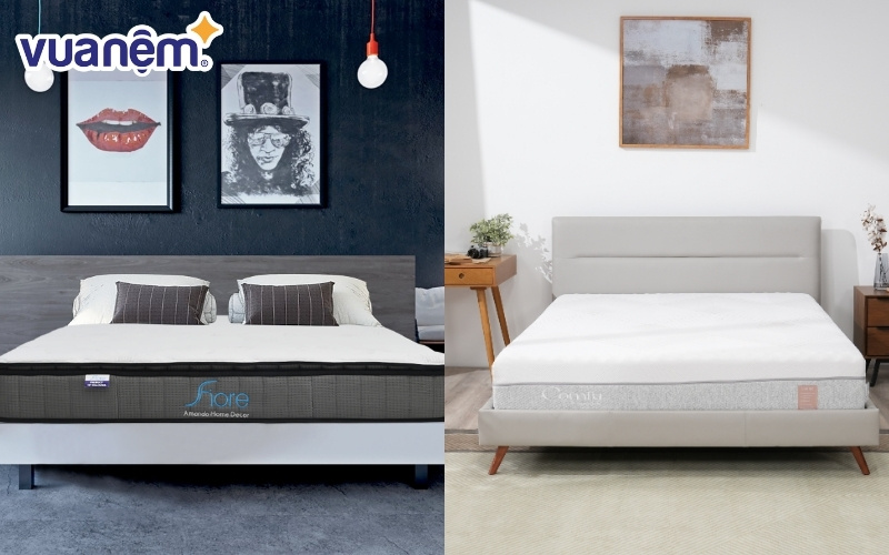 So sánh nệm foam Amando (bên trái) và nệm foam iComfy (bên phải)