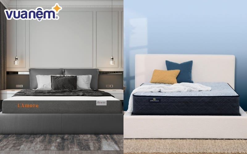 So sánh nệm lò xo Amando (bên trái) và nệm lò xo Serta (bên phải)