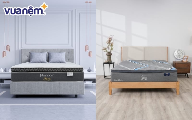 So sánh nệm foam Amando (bên trái) và nệm foam Serta (bên phải)