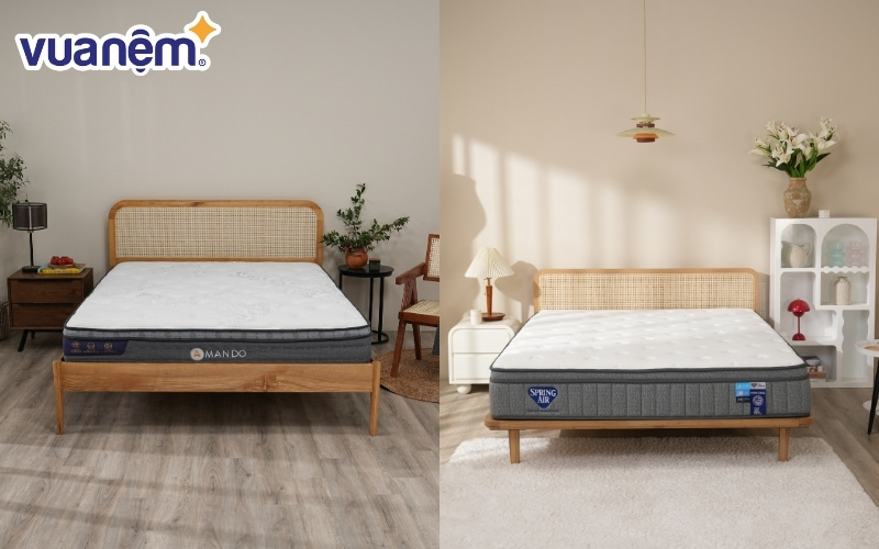 So sánh nệm lò xo Amando (bên trái) với nệm lò xo Spring Air (bên phải)