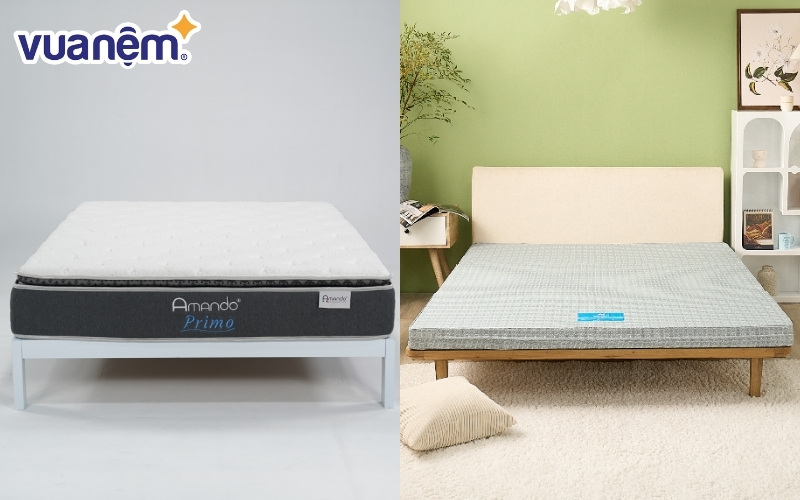 so sánh tổng quan hai thương hiệu nệm Amando (bên phải) và Wonjun (bên trái)
