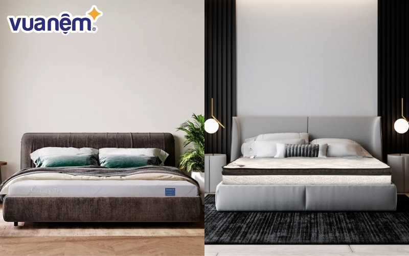 So sánh nệm iComfy (bên trái) và nệm Spring Air (bên phải)