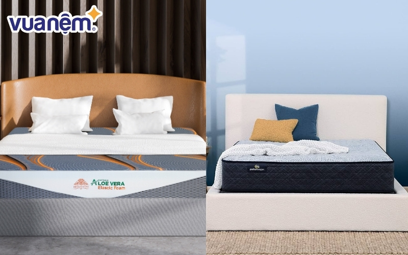 So sánh nệm foam Kim Cương (bên trái) và nệm foam Serta (bên phải)