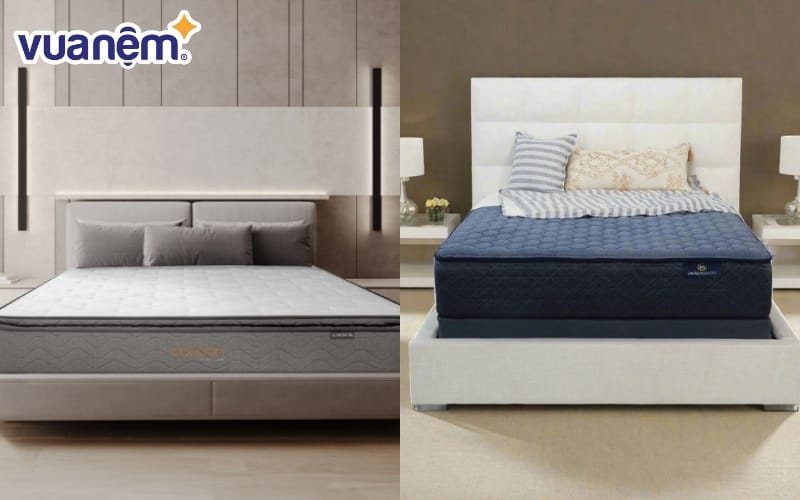 So sánh nệm lò xo Liên Á (bên trái) và nệm lò xo Serta (bên phải)
