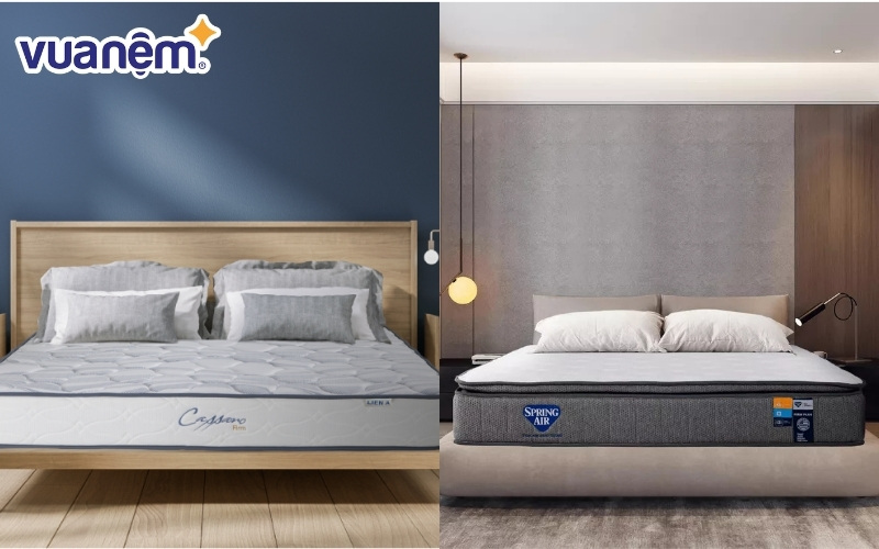 So sánh nệm lò xo Liên Á (bên phải) và nệm lò xo Spring Air (bên phải)