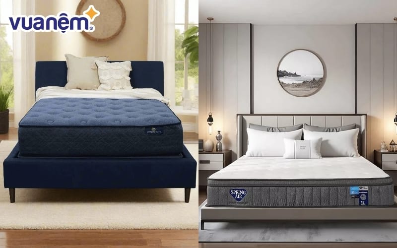 So sánh nệm lò xo Serta (bên trái) và nệm lò xo Spring Air (bên phải)