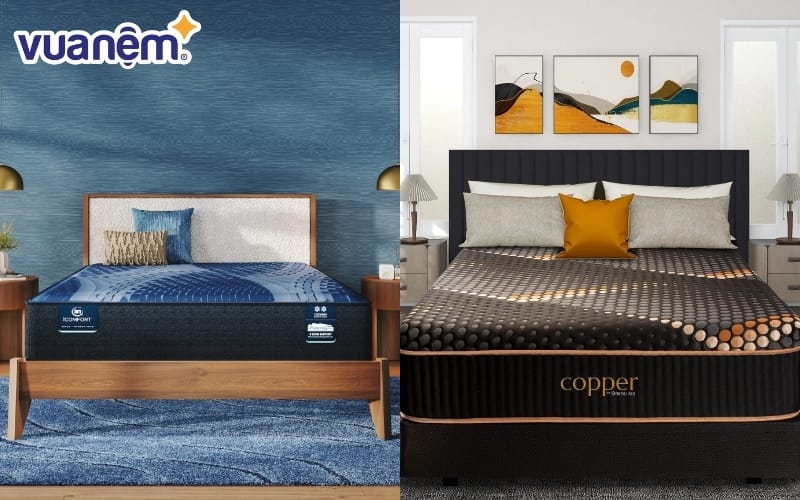 So sánh nệm foam Serta (bên trái) và nệm foam Spring Air (bên phải)