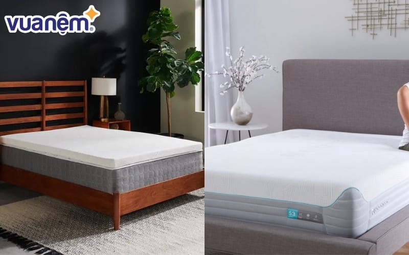 So sánh nệm foam Tempur (bên trái) và nệm foam Bedgear (bên phải)