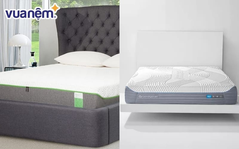 So sánh nệm lò xo Hybrid Tempur (bên trái) và nệm lò xo Hybrid Bedgear (bên phải)