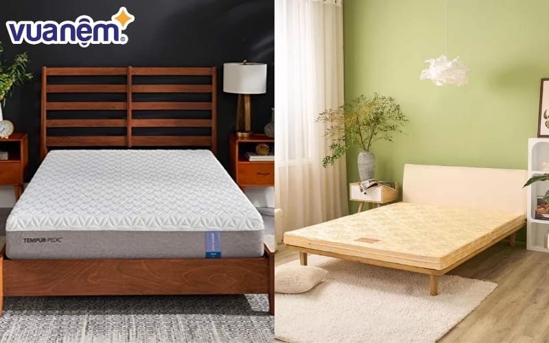 Nệm Wonjun (bên phải) và nệm Tempur (bên trái)