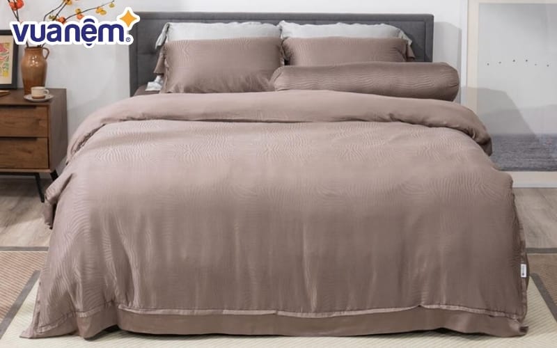 Bộ chăn ga Lụa tencel cao cấp Amando Lagom 5 chi tiết Màu Nâu