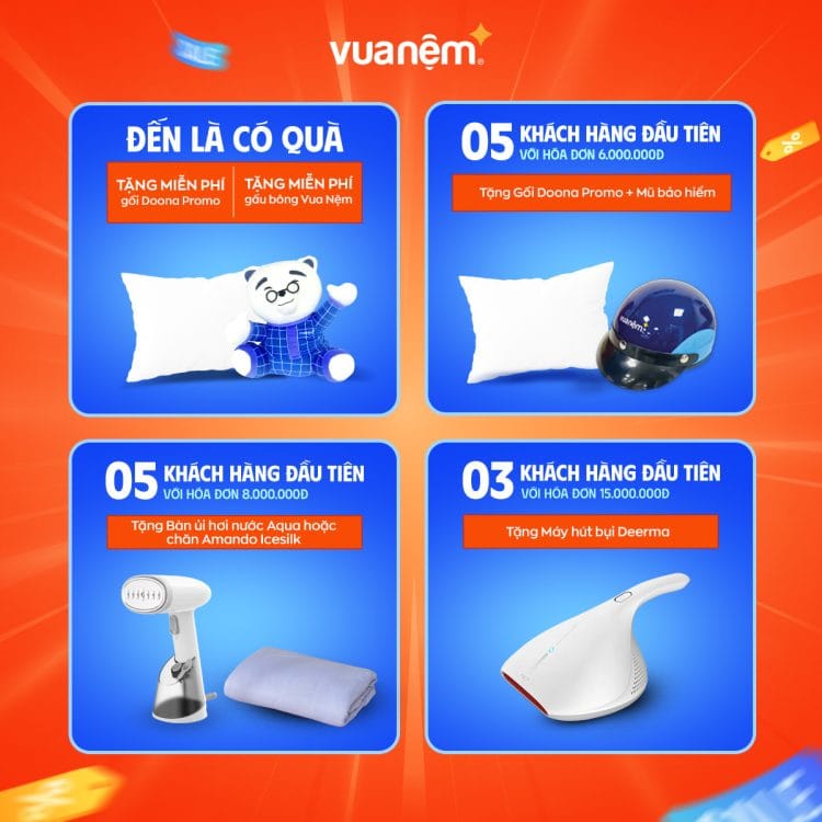 Phần quà hấp dẫn nhận dịp khai trương cửa hàng Vua Nệm