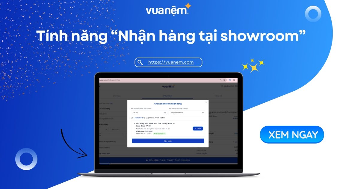 Vua Nệm ra mắt tính năng "Nhận hàng tại Showroom" trên website