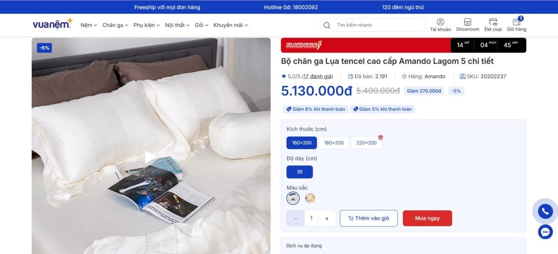 Chọn mua sản phẩm chăn ga gối phụ kiện trên website Vua Nệm