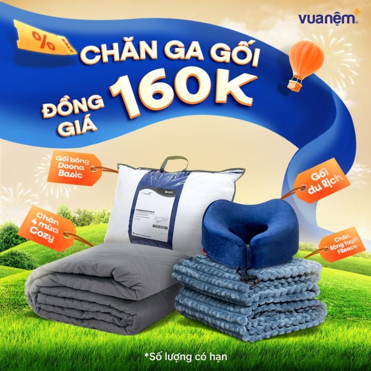 Các sản phẩm chăn ga gối đều được ĐỒNG GIÁ 160K.