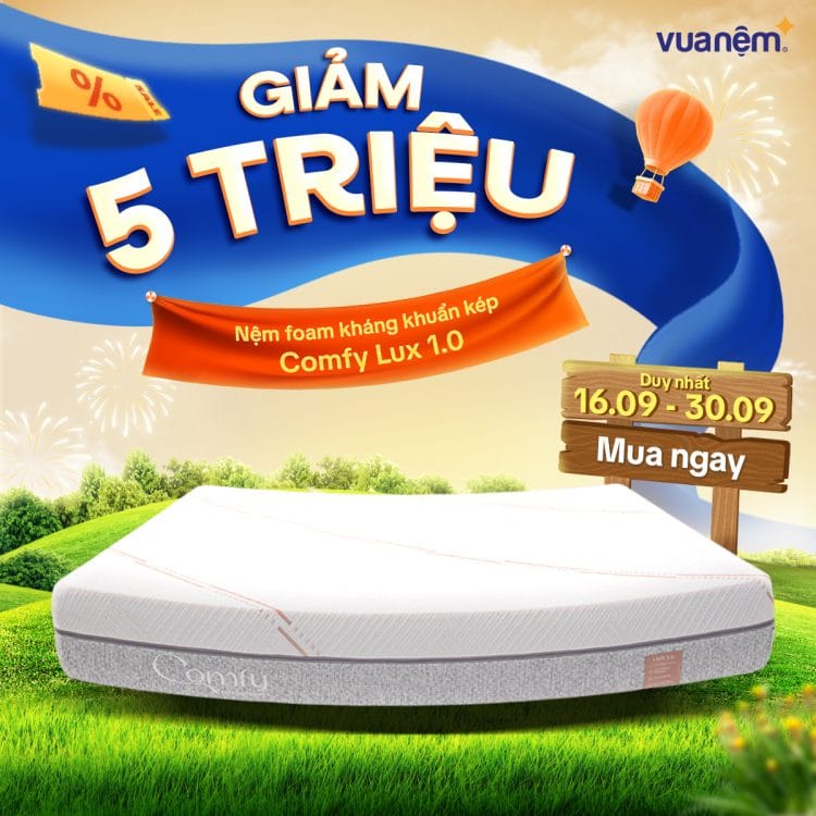 Nệm foam kháng khuẩn kép Comfy Lux 1.0 giảm 5 triệu