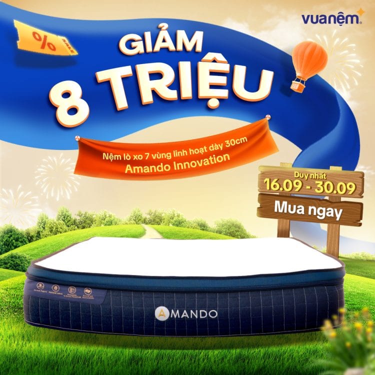 Nệm lò xo Amando Innovation 7 vùng 30cm giảm 8 triệu