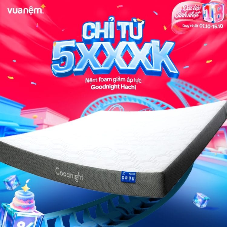 Mua nệm foam Goodnight Hachi giảm áp lực chỉ từ 5.xxxk