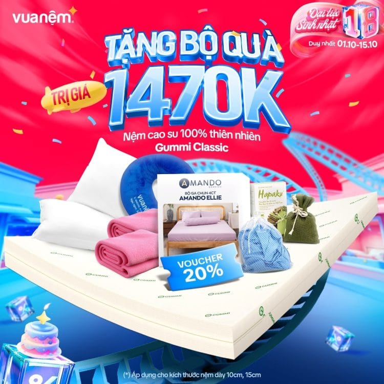 Mua nệm cao su thiên nhiên Gummi Classic nhập quà hấp dẫn