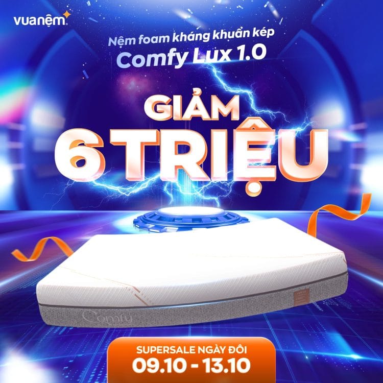 Nệm foam kháng khuẩn kép Comfy Lux 1.0 sale 6 triệu
