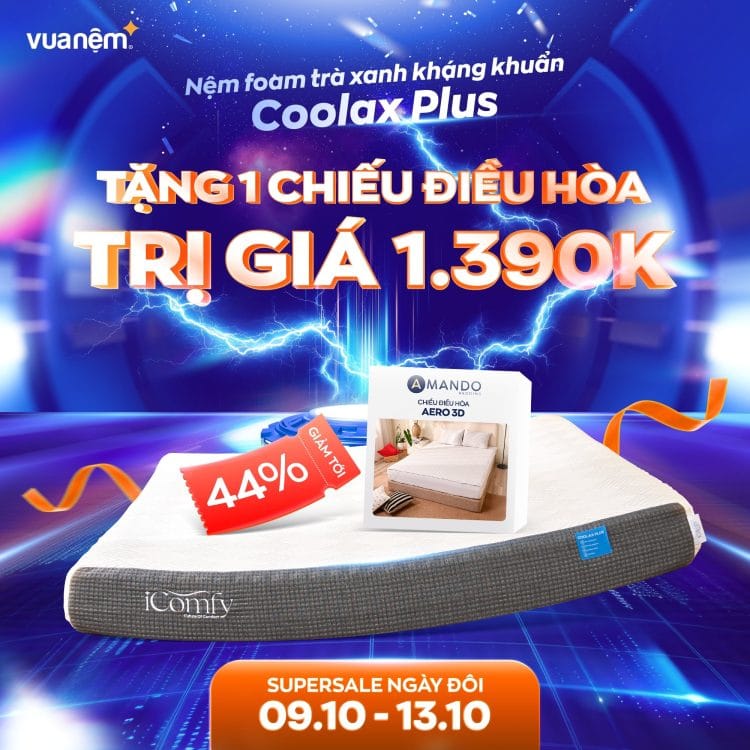 Mua nệm foam trà xanh iComfy Coolax Plus nhận chiếu điều hòa giá trị 1.390k