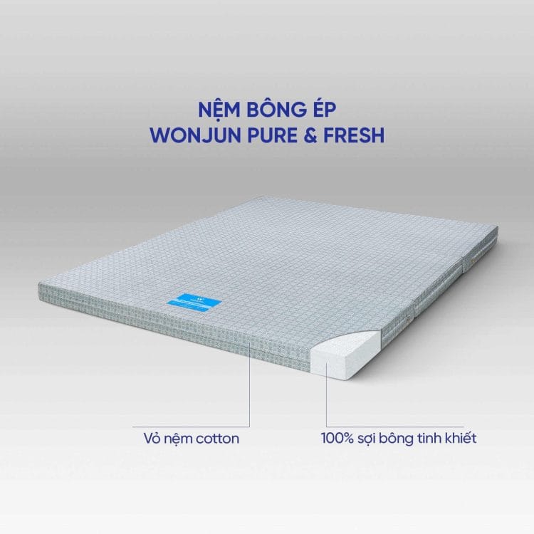 Nệm bông ép Wonjun Pure & Fresh gấp 3 được sản xuất từ 100% sợi bông tinh khiết