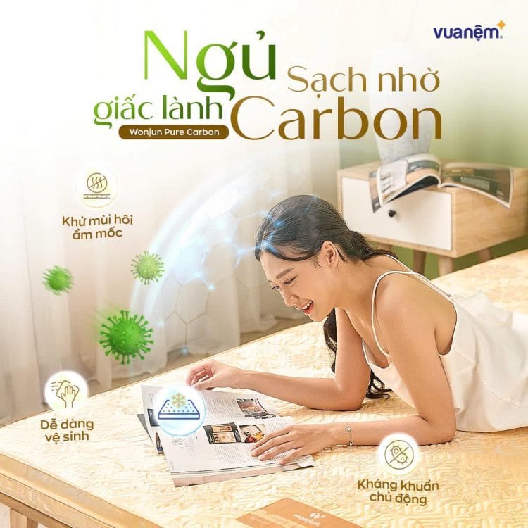 Nệm bông ép Wonjun Pure Carbon gấp 2 ứng dụng công nghệ kháng khuẩn