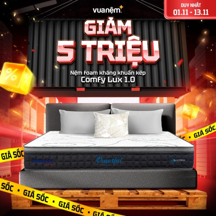 Nệm foam kháng khuẩn kép Comfy Lux 1.0 giảm 5 triệu