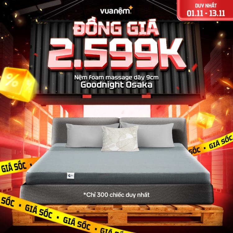 Nệm foam Goodnight Osaka massage đồng giá 2.599k