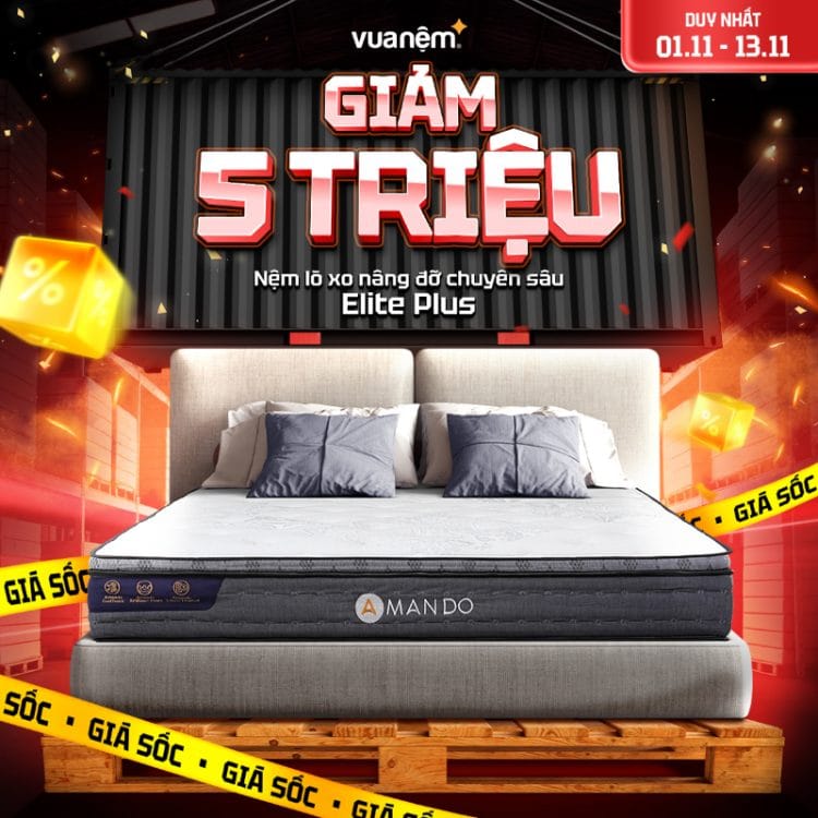 Nệm lò xo Amando Elite Plus giảm 5 triệu