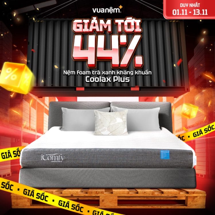 Nệm foam trà xanh kháng khuẩn iComfy Coolax Plus sale 44%