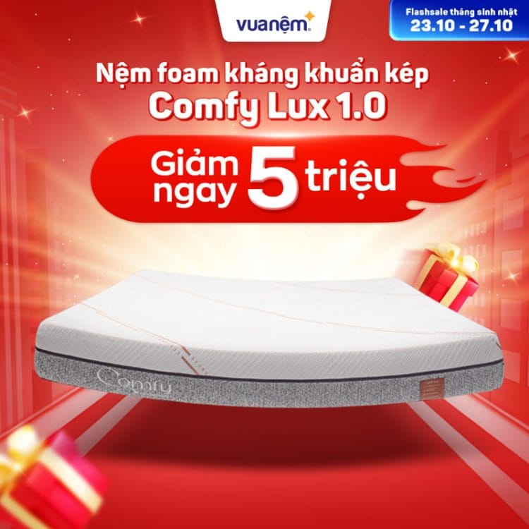 Nệm foam kháng khuẩn kép Comfy Lux 1.0 giảm 5 triệu