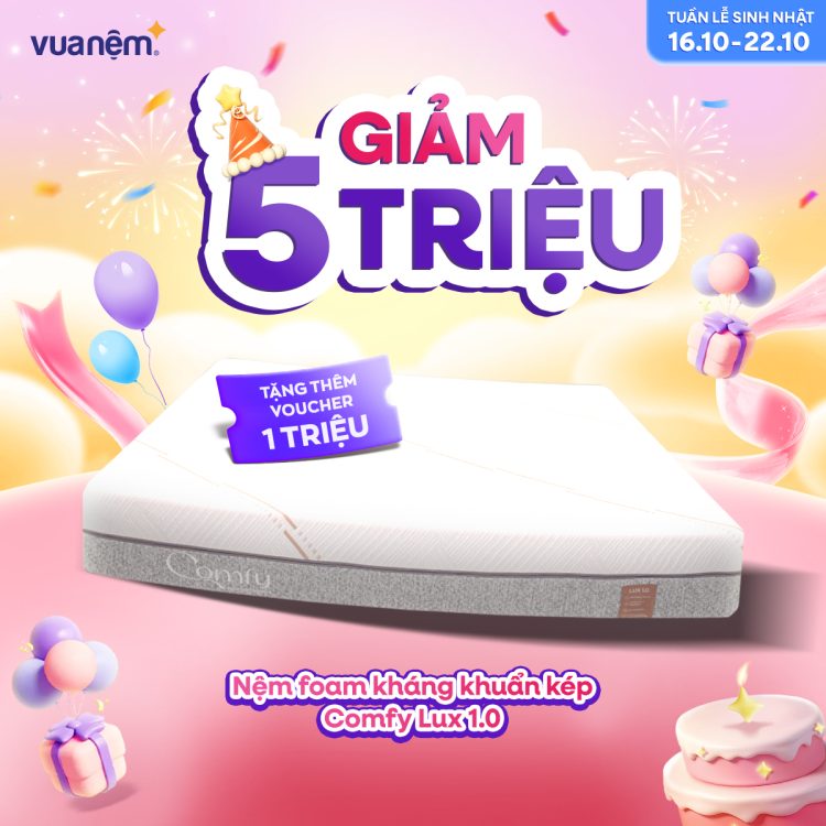 Nệm foam kháng khuẩn kép Comfy Lux 1.0 sale 5 triệu