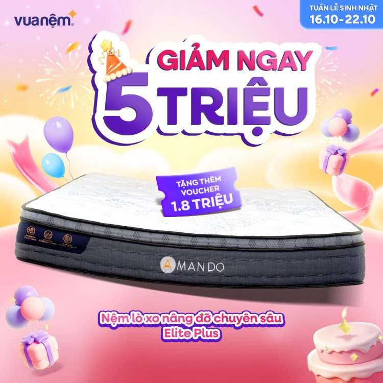 Nệm lò xo nâng đỡ chuyên sâu Amando Elite Plus giảm 5 triệu
