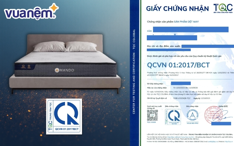 Chứng nhận QCVN 01:2017/BCT trên nệm là gì?