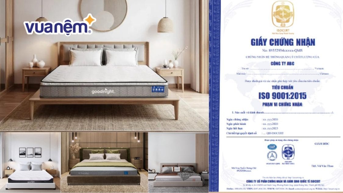 Chứng nhận ISO 9001:2015 và top 7 nệm đạt chuẩn tại Vua Nệm