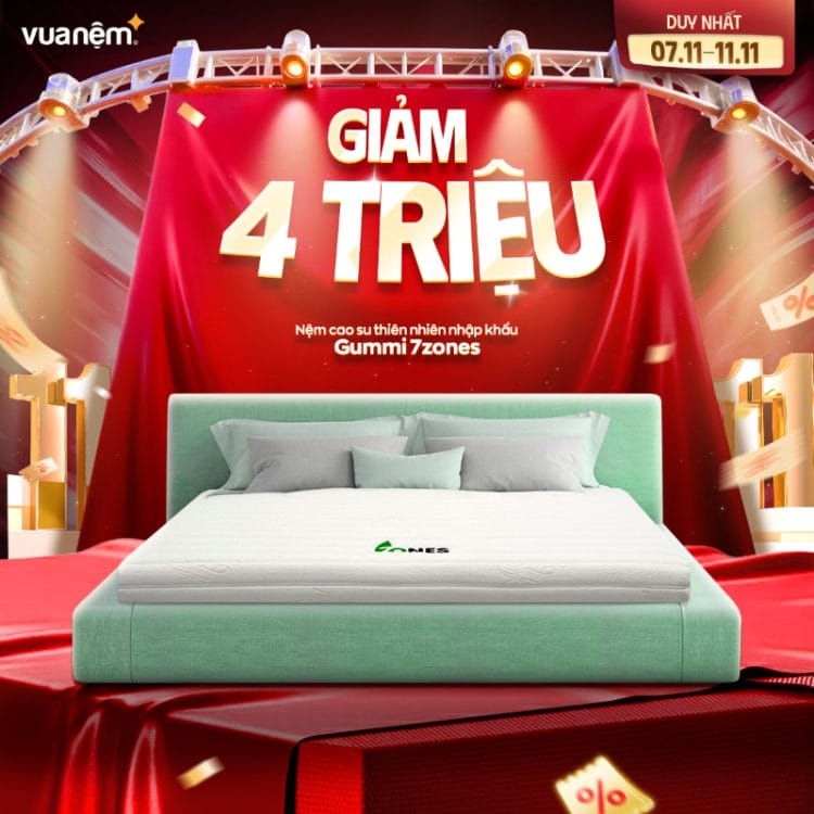Nệm cao su thiên nhiên nhập khẩu Gummi 7zones giảm 4 triệu
