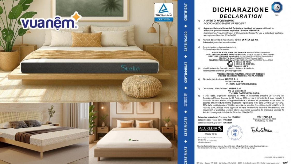 Chứng nhận TUV trên nệm là gì? 4 mẫu đạt chuẩn tại Vua Nệm