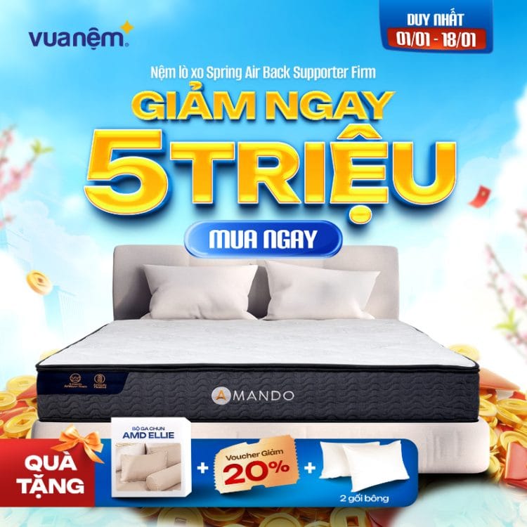 Nệm lò xo nâng đỡ chuyên sâu Amando Elite Plus giảm 5 triệu