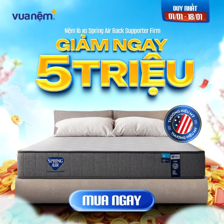 Nệm lò xo Spring Air Back Supporter Firm giảm 5 triệu