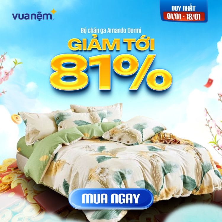 Bộ chăn ga Amando Dormi giảm 81%