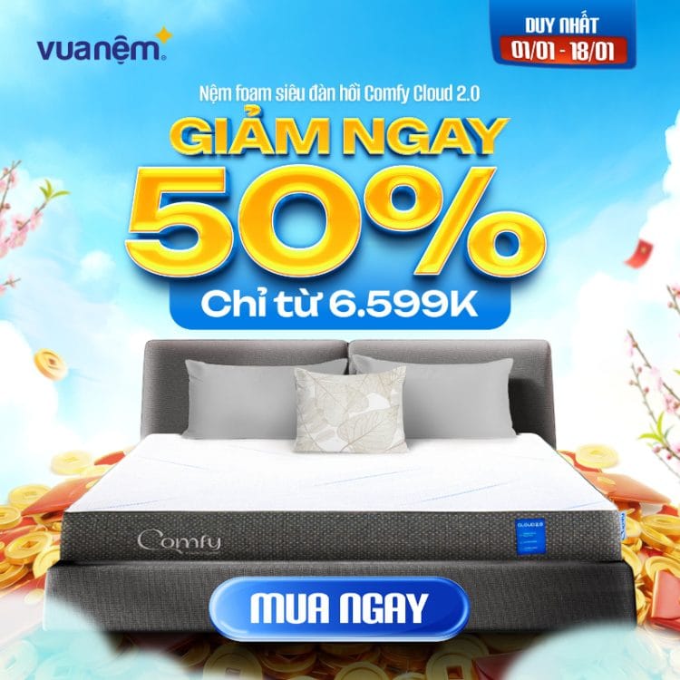 Nệm foam siêu đàn hồi Comfy Cloud 2.0 giảm 50%