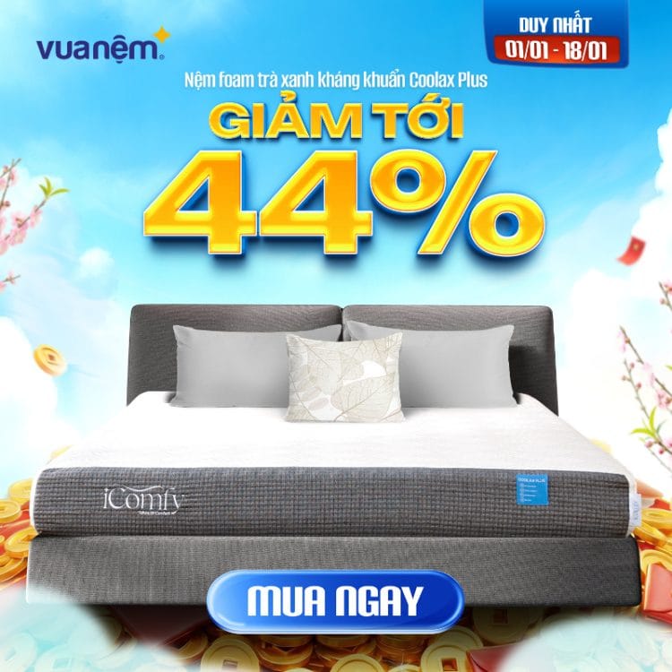 Nệm foam trà xanh kháng khuẩn iComfy Coolax Plus giảm 44%