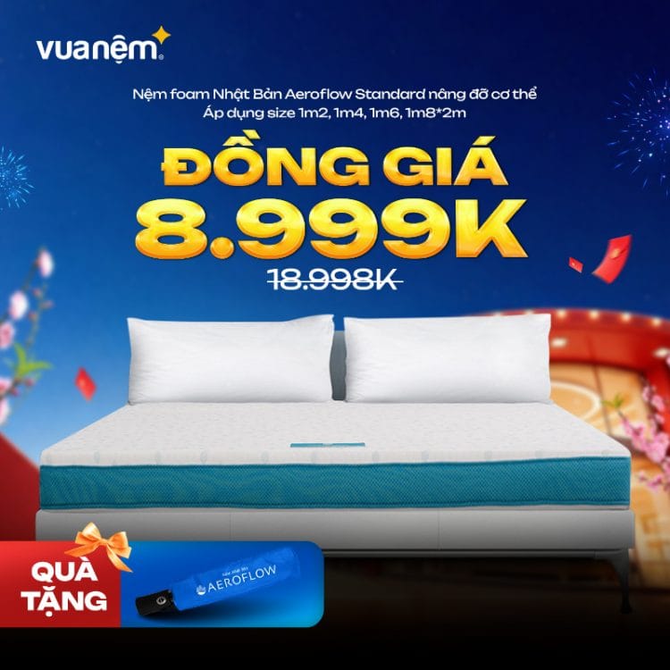 Nệm foam Nhật Bản Aeroflow Standard đồng giá 8999k