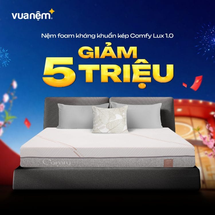 Nệm foam kháng khuẩn kép Comfy Lux 1.0 giảm 50%