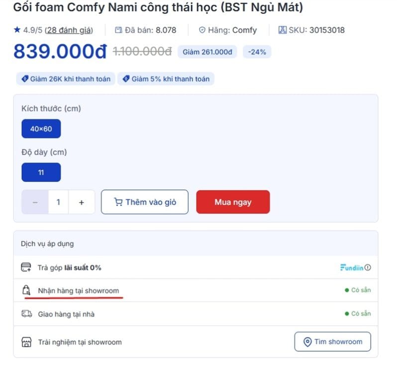 Cách sử dụng tính năng nhận hàng tại showroom